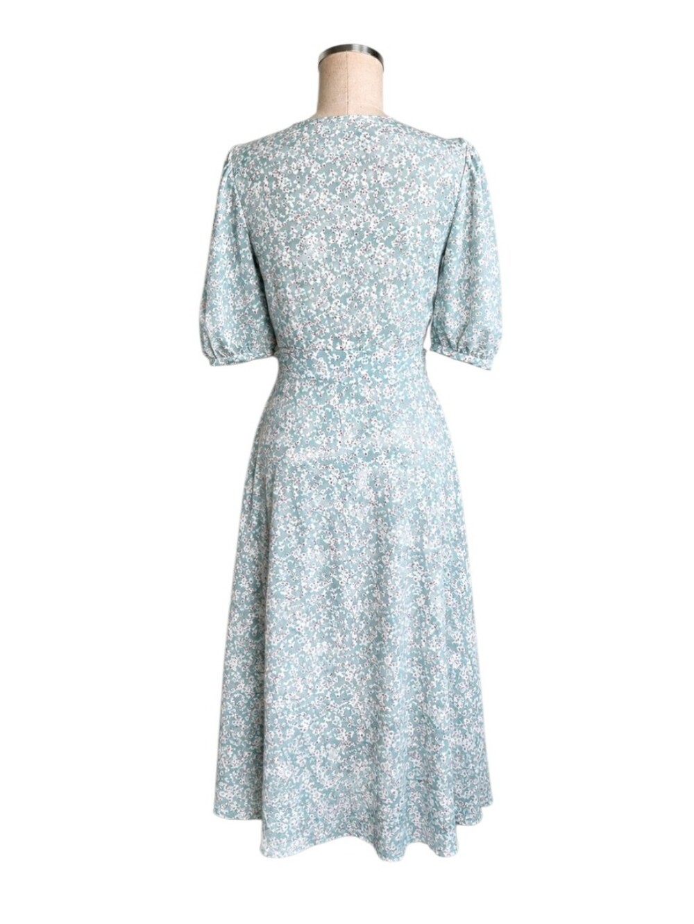 Axara Paris Floral Wrap Dress S Blue Puff Sleeve Cottagecore Midi Dress Vintage - Picture 4 of 8